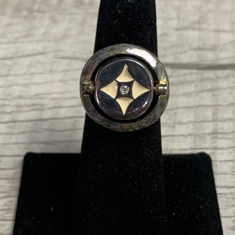 Premier Designs Reversible Spinning Starburst Ring Silver Tone Enamel Size 6.25